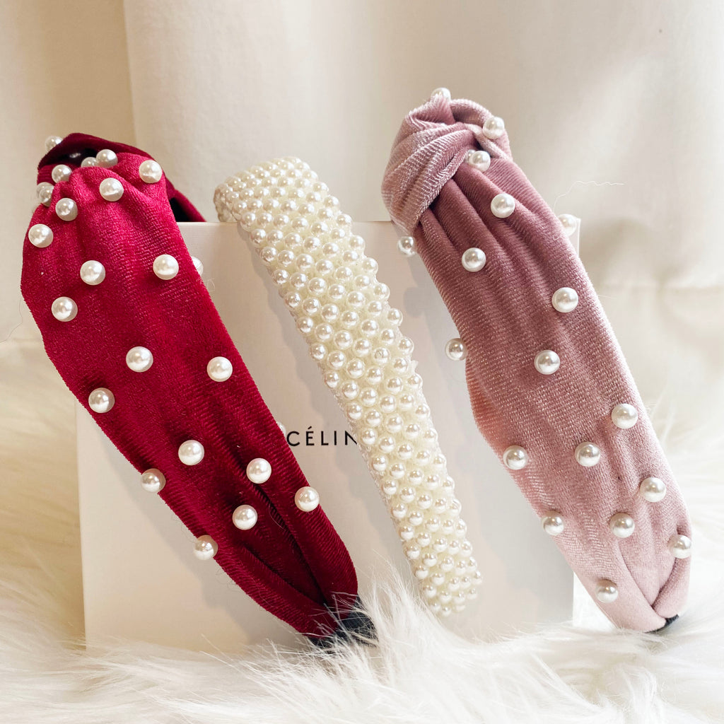 Red Velvet Pearl Headband LIMITED HOLIDAY EDITION