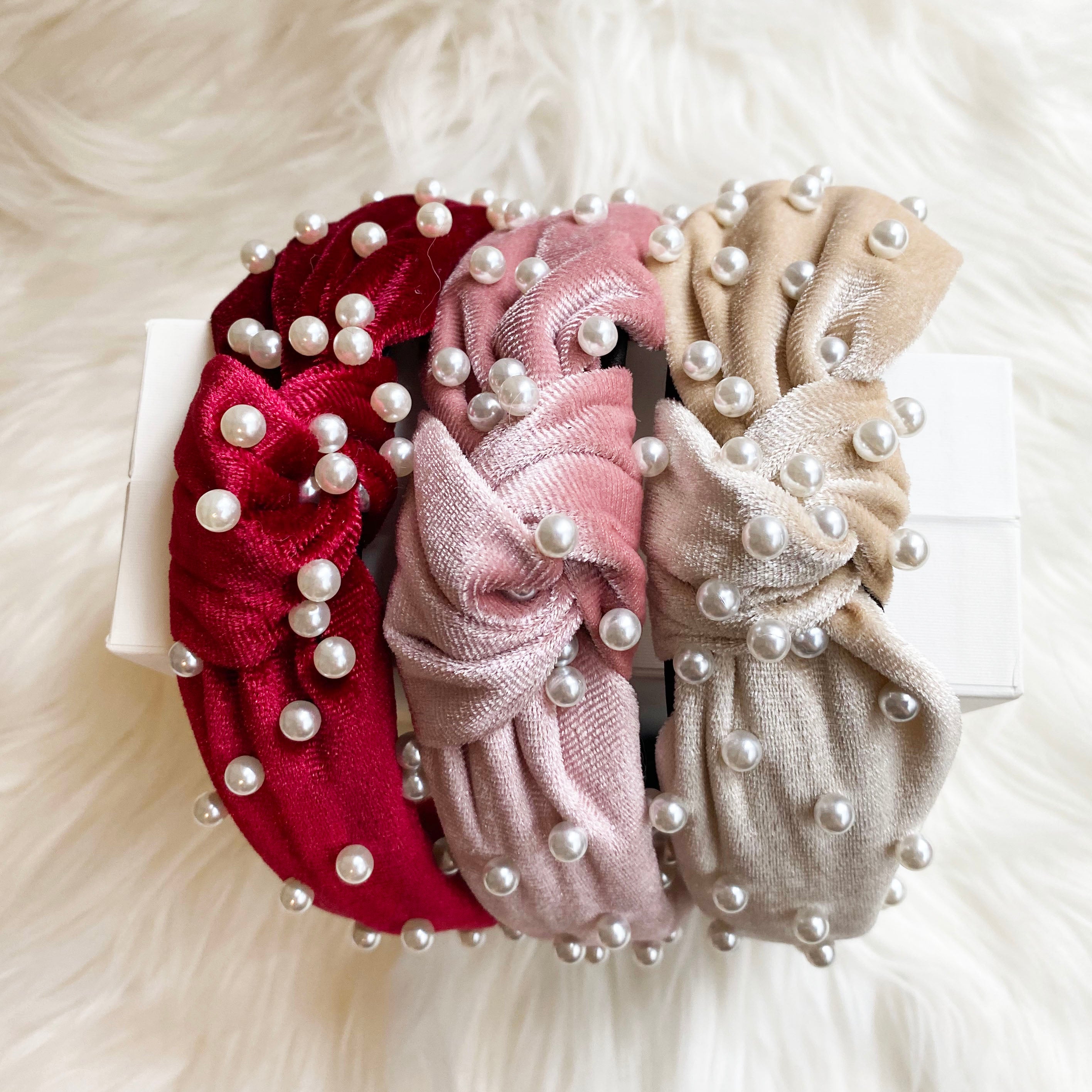 Red Velvet Pearl Headband LIMITED HOLIDAY EDITION – Summer Buns display picture 2