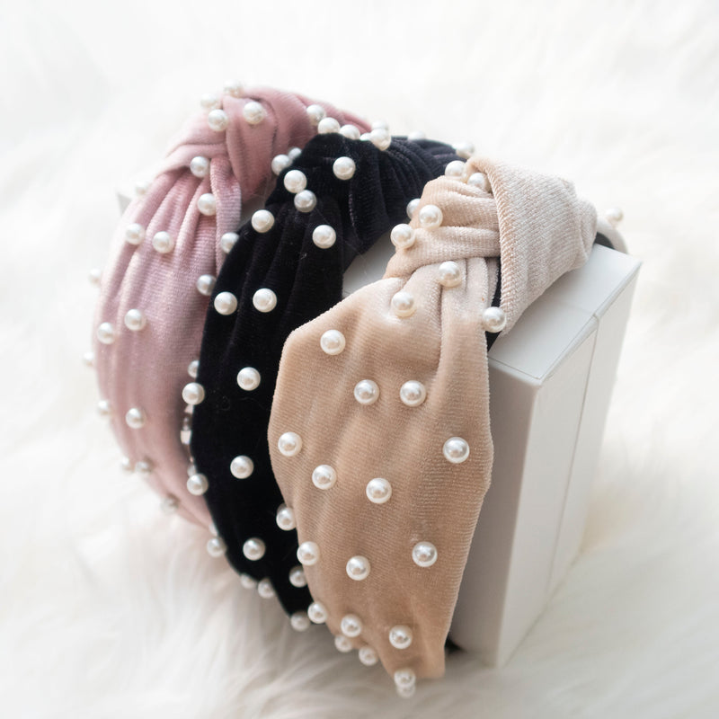 Blush Velvet Pearl Headband