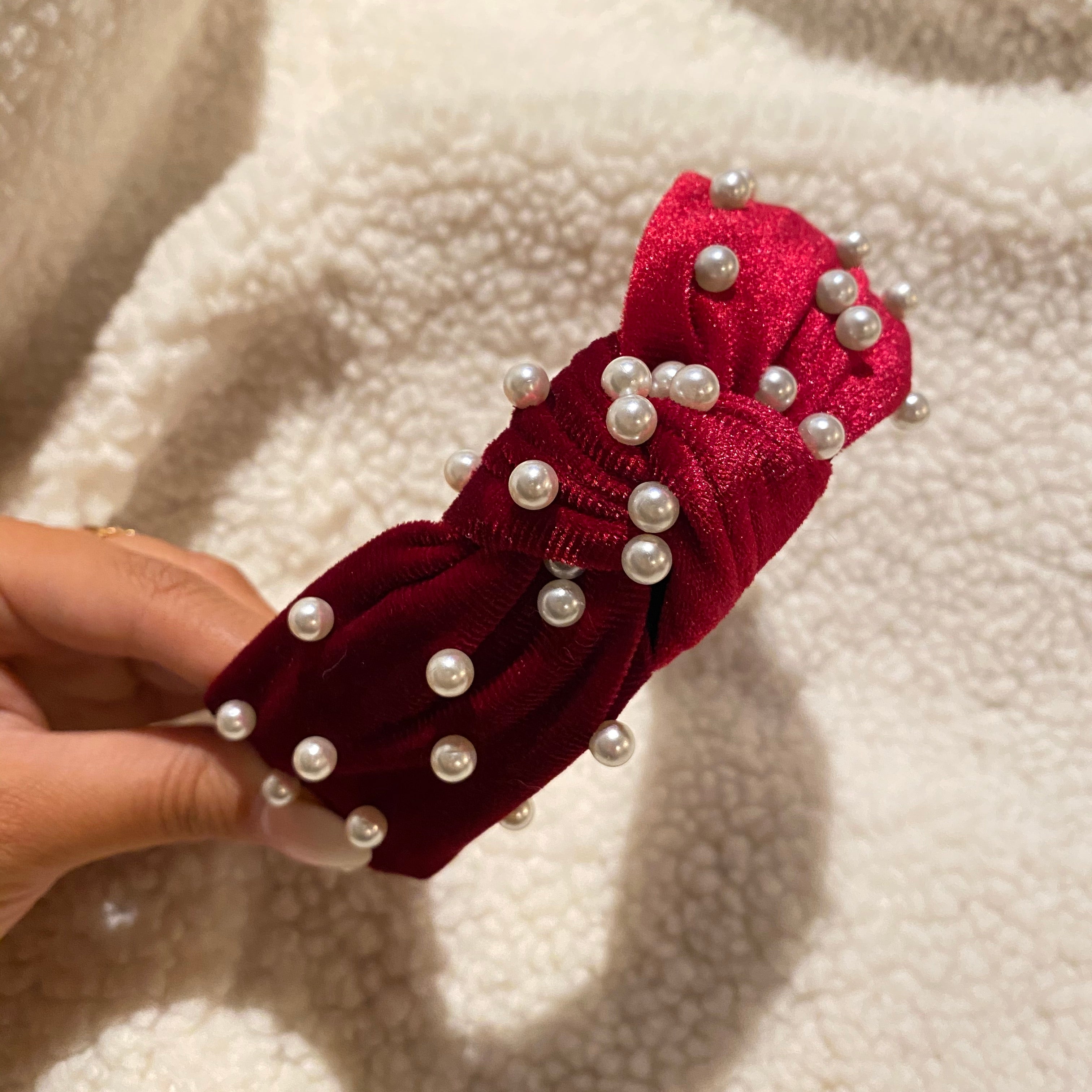 Red Velvet Pearl Headband LIMITED HOLIDAY EDITION – Summer Buns display picture 1